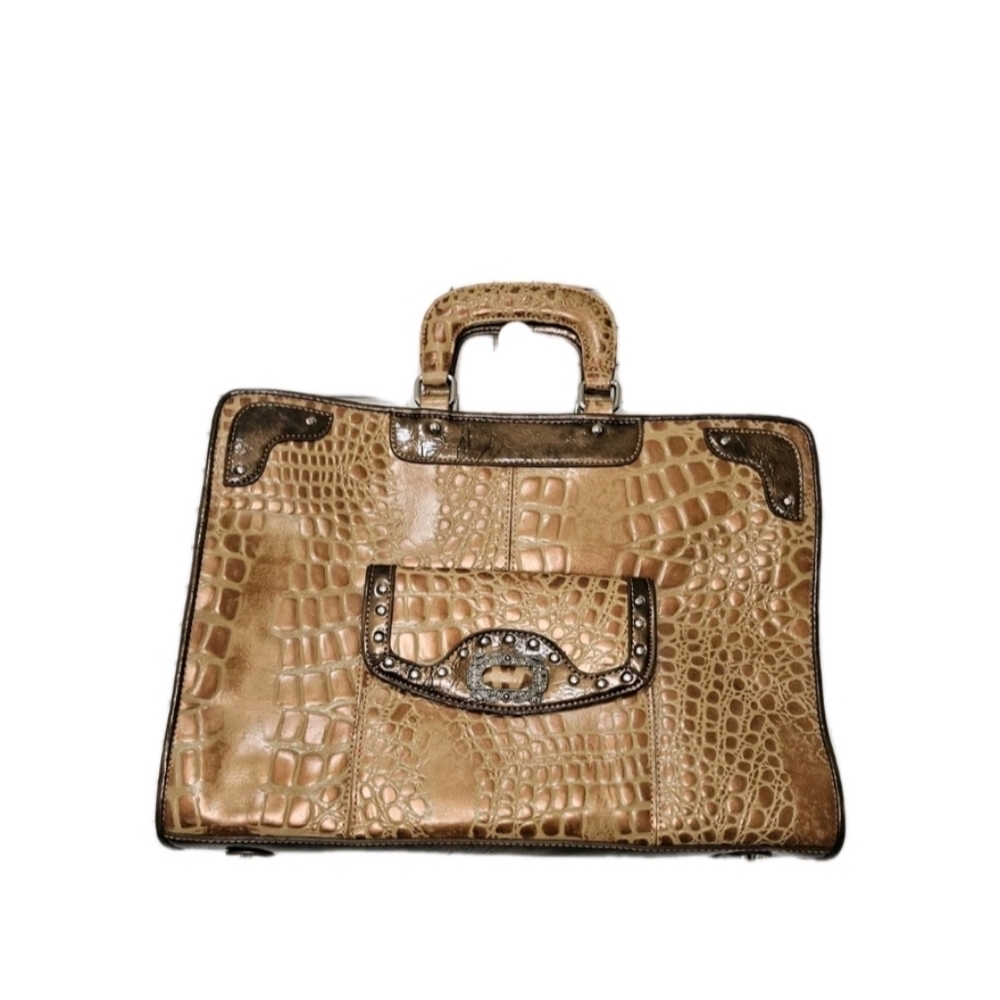 M.C. Handbag or Shoulder Bag Vintage brown leather with silver-colored hardware